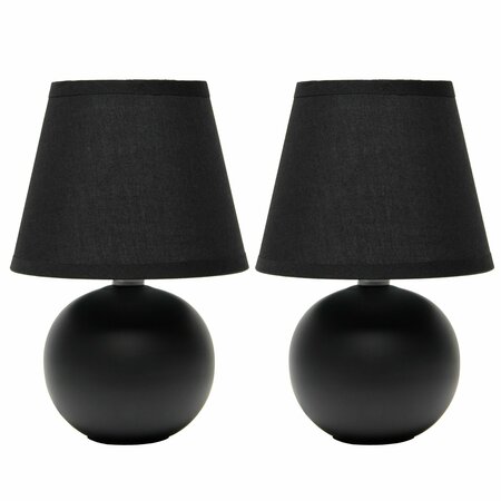 CREEKWOOD HOME Petite Ceramic Orb Base Bedside Table Desk Lamp Two Pack Set, Matching Drum Fabric Shade, Black CWT-2004-BK-2PK